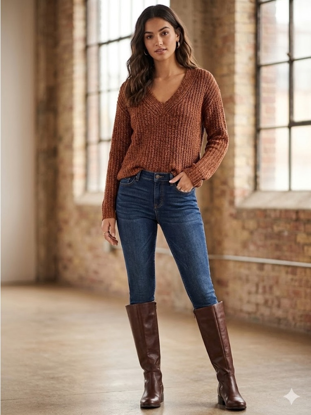 NWT A New Day Rust/Burnt Orange V-Neck Open Knit Sweater - Size M